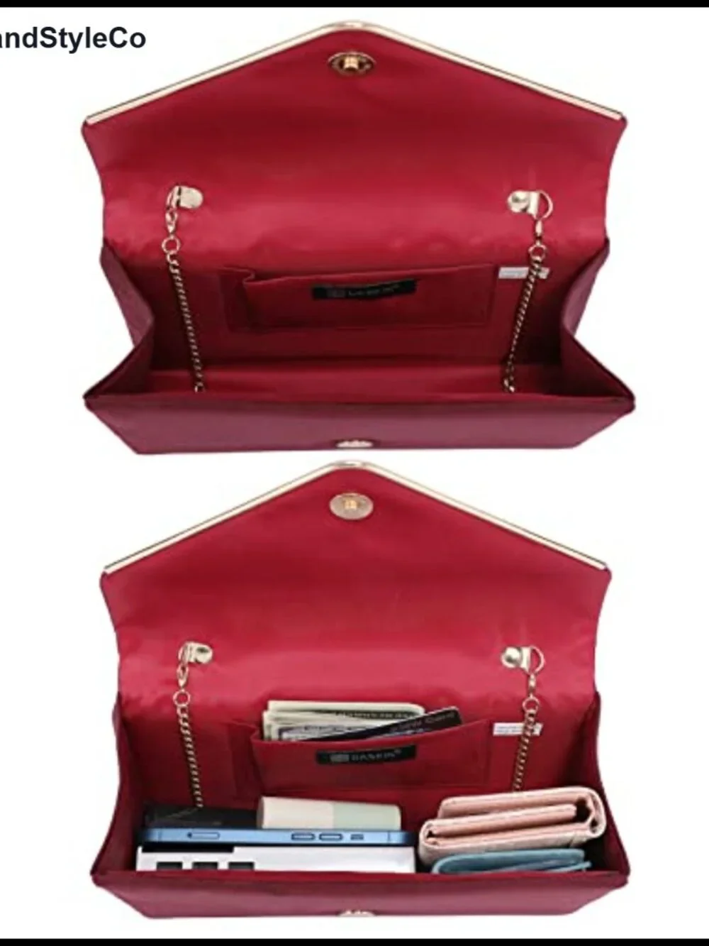 Faux Suede Evening Bag Clutch Purse with Gold Chain Strap